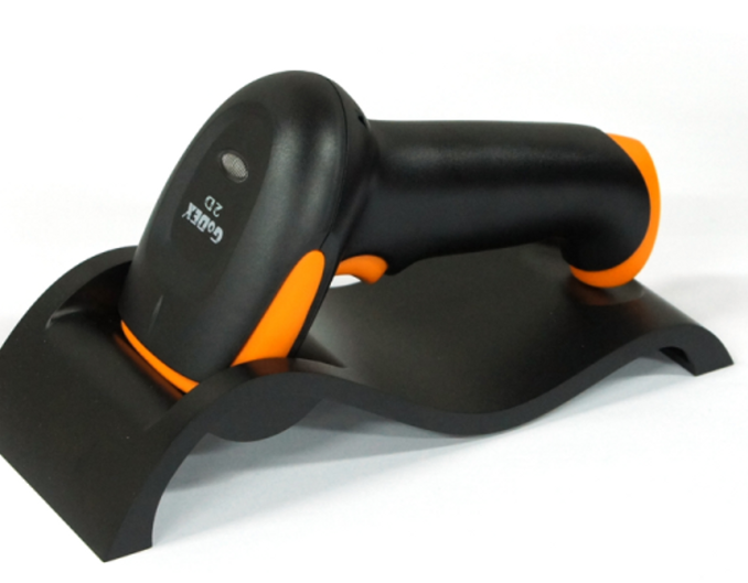 This image shows a black barcode scanner.