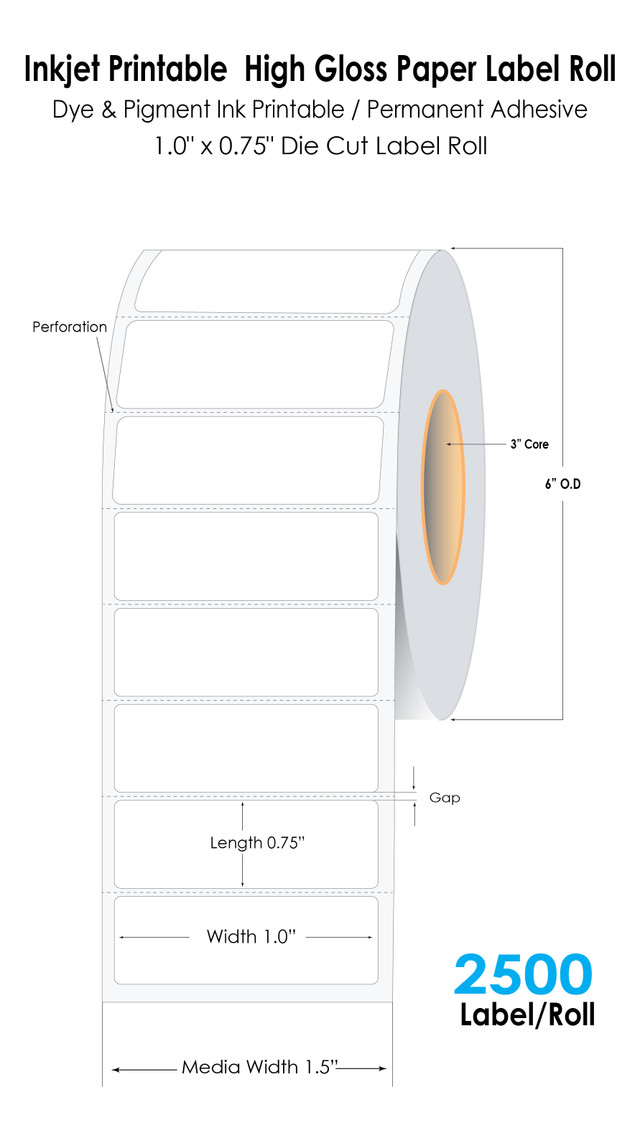 image of the C8000 inkjet high gloss paper labels with dimensions