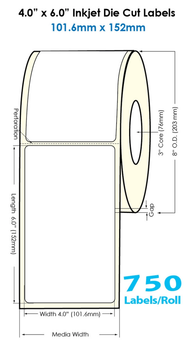 product image with dimensions of inkjet 4"x6" GHS BS5609 chemical labels