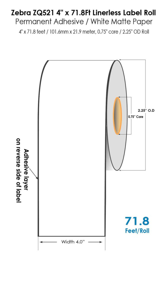 linerless white direct thermal labels in a roll