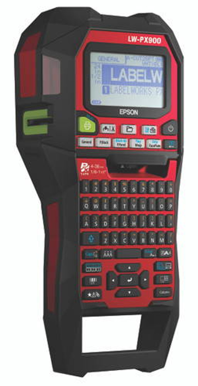 black and red Epson LabelWorks LW-PX900 industrial label printer