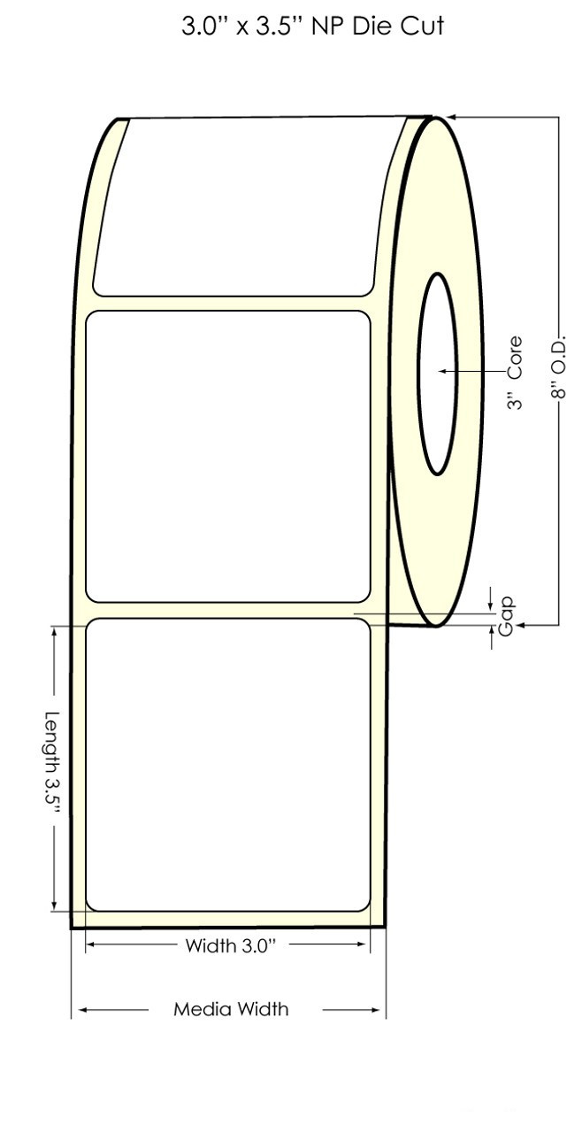 Glossy polypropylene label rolls stored properly to preserve print quality.