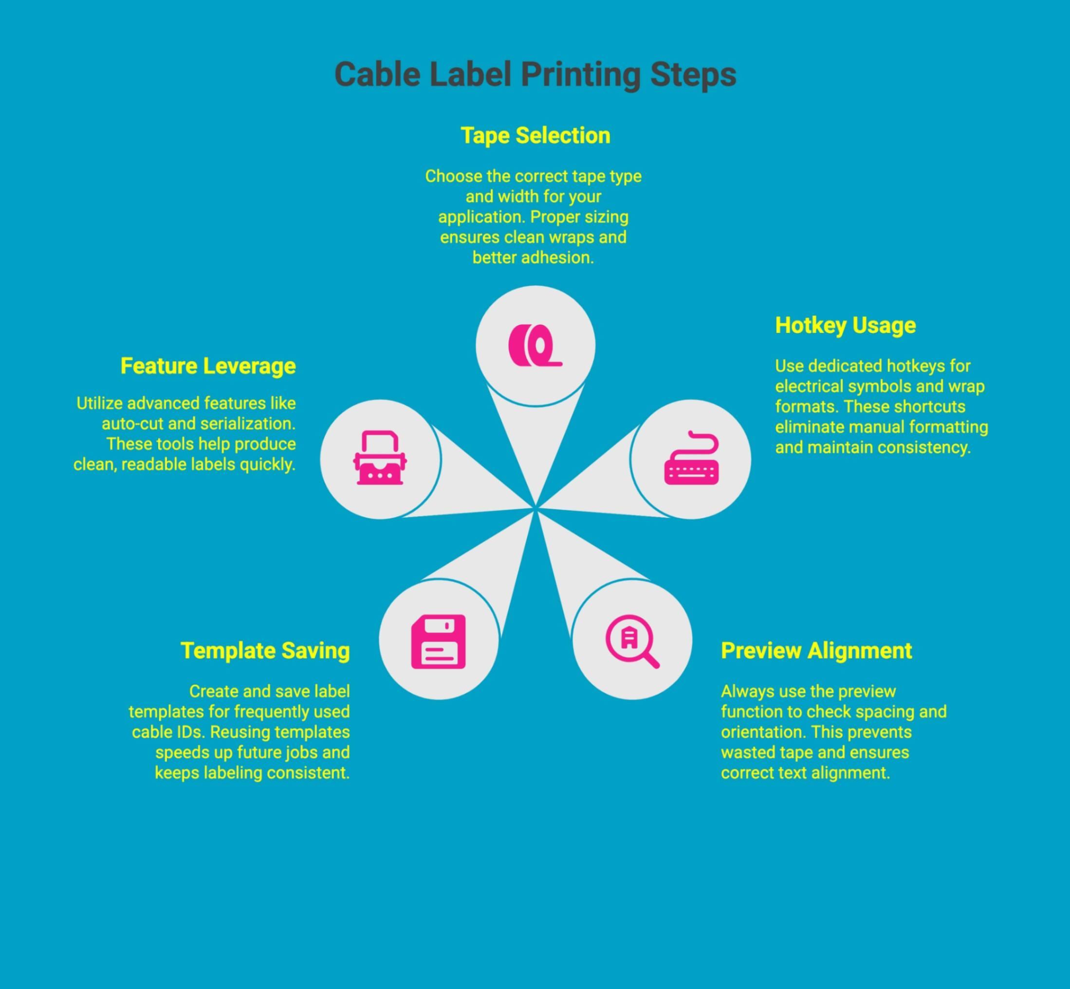 Infographic on cable label printing steps Infographic on cable label printing steps
