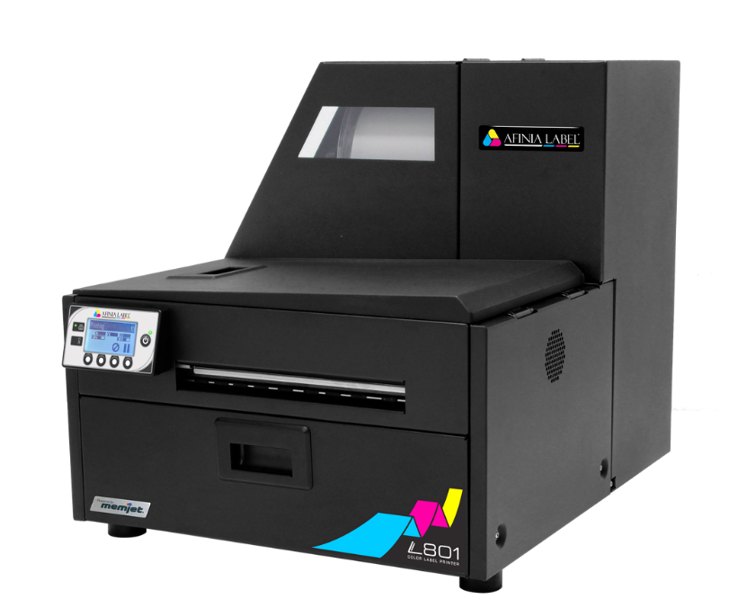 This image shows a black colour label printer.