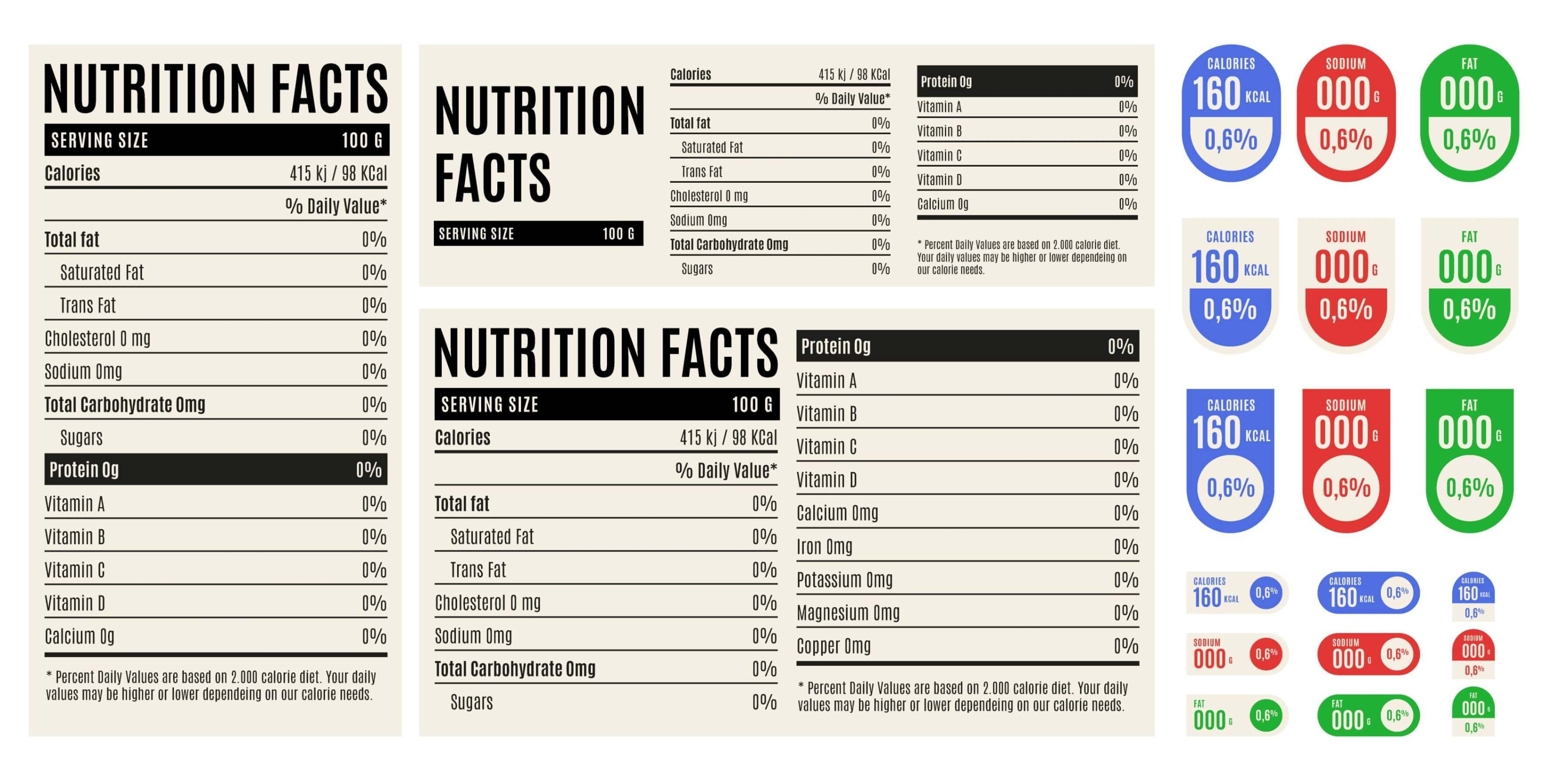 Hand drawn nutrition label collection Hand drawn nutrition label collection