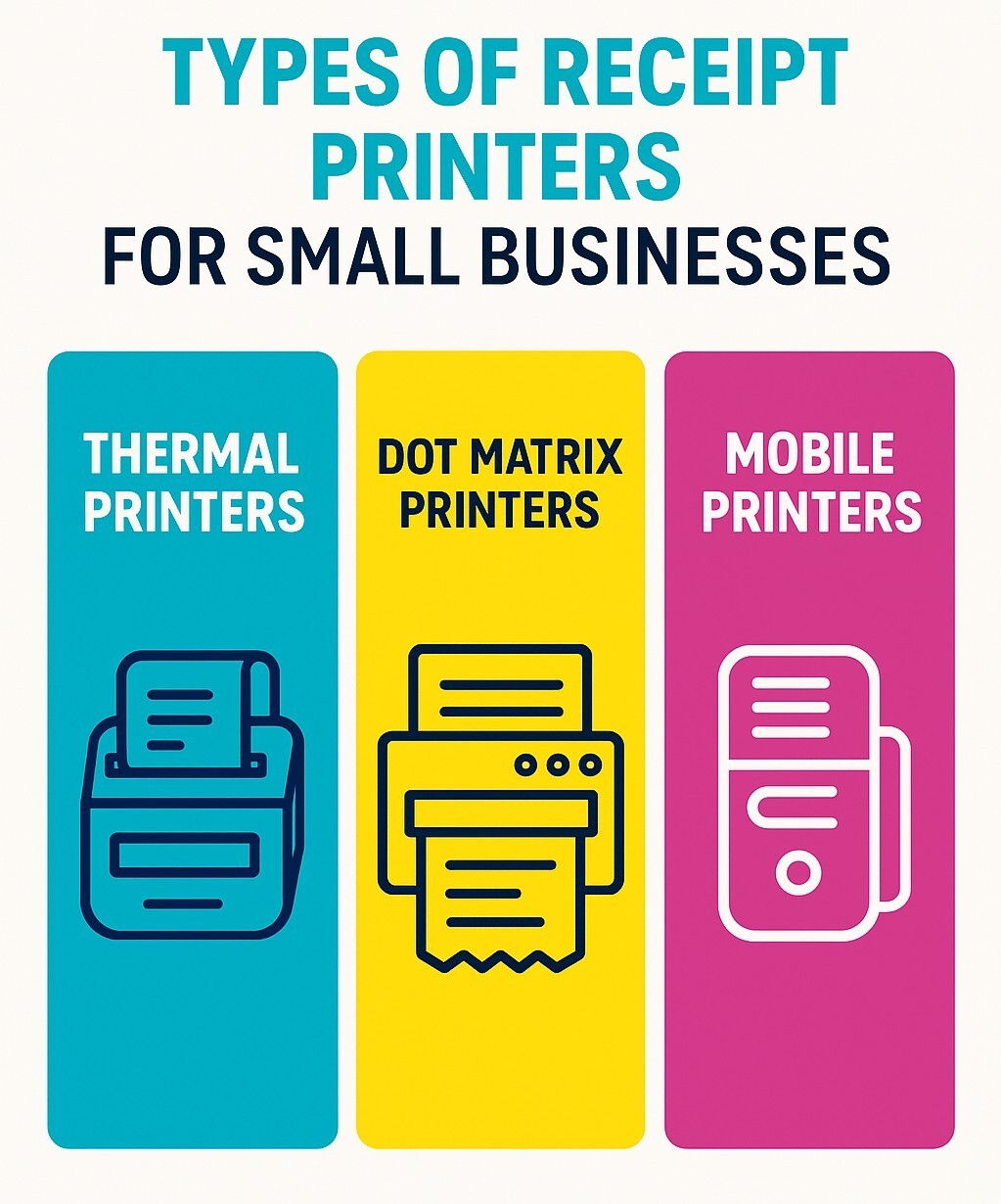 Infographic showing the three types of receipt printers
