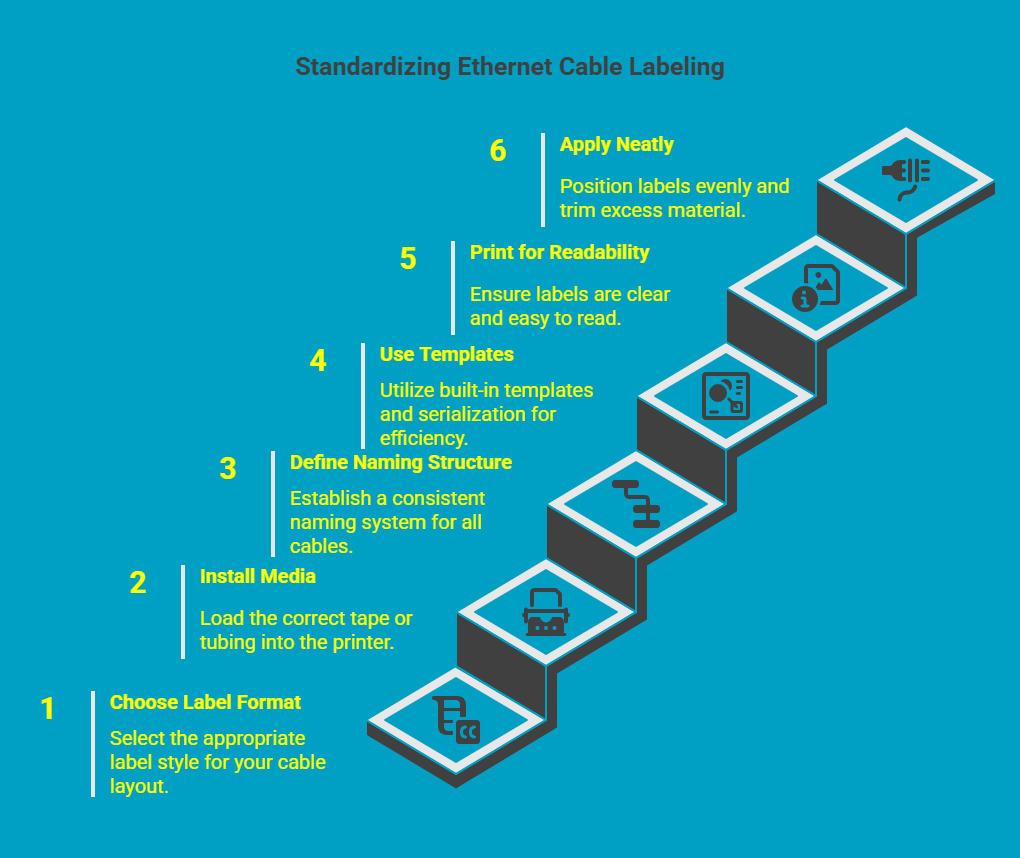 Infographic on How to Label Ethernet Cables Using a Brother P Touch Label Maker