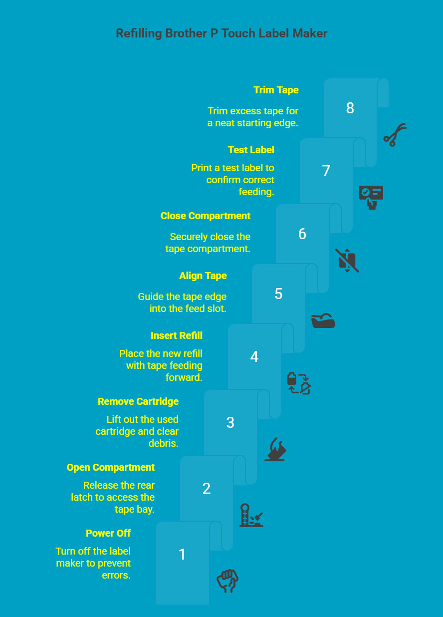 Infographic on How to Refill Brother P Touch Label Maker Tape Step by Step Infographic on How to Refill Brother P Touch Label Maker Tape Step by Step