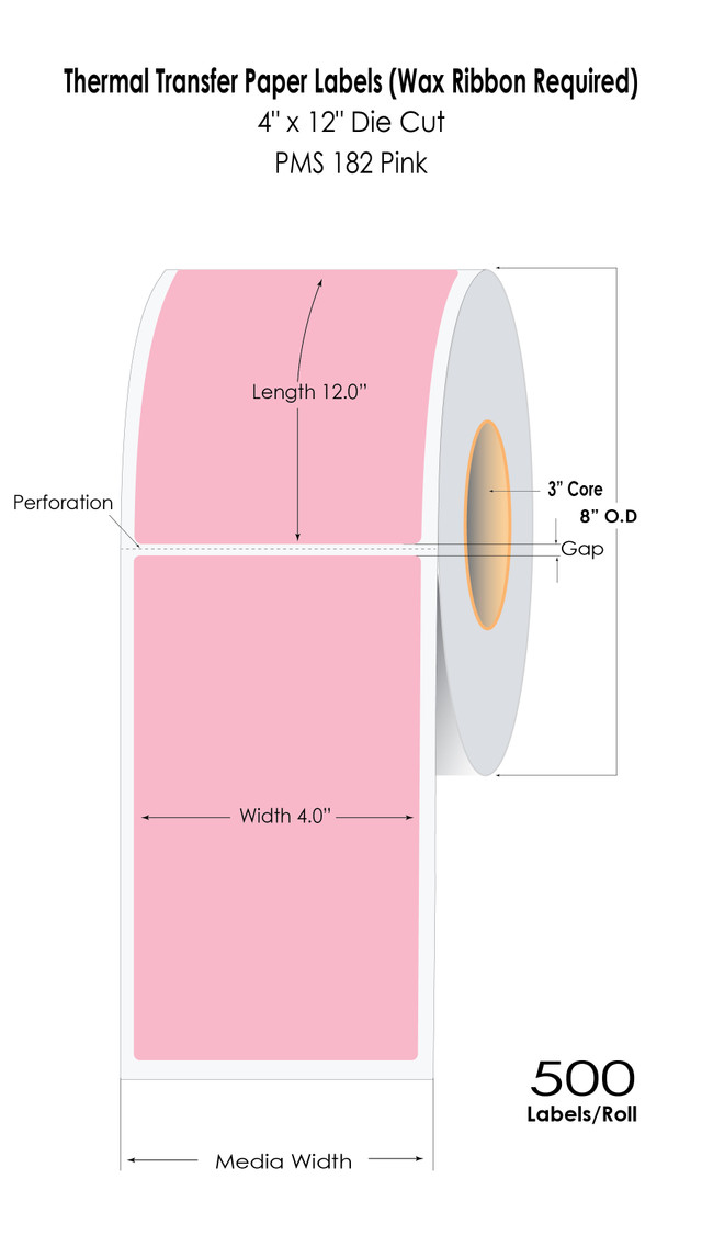 Pink thermal transfer floodcoated color label roll
