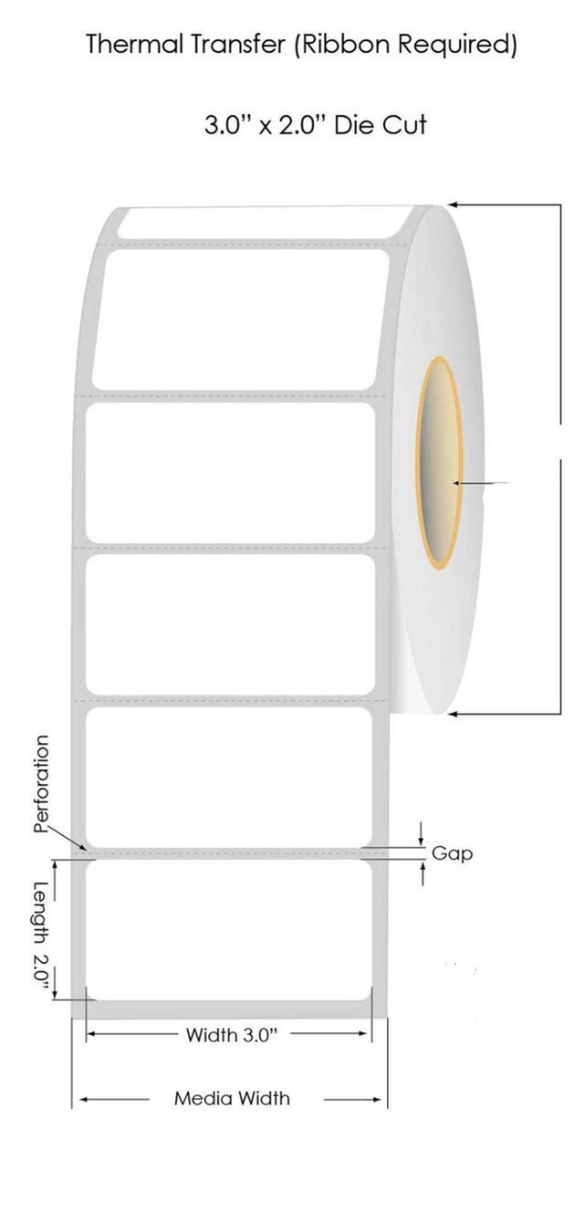 Semi-gloss thermal transfer labels pre-printed with custom company logos.