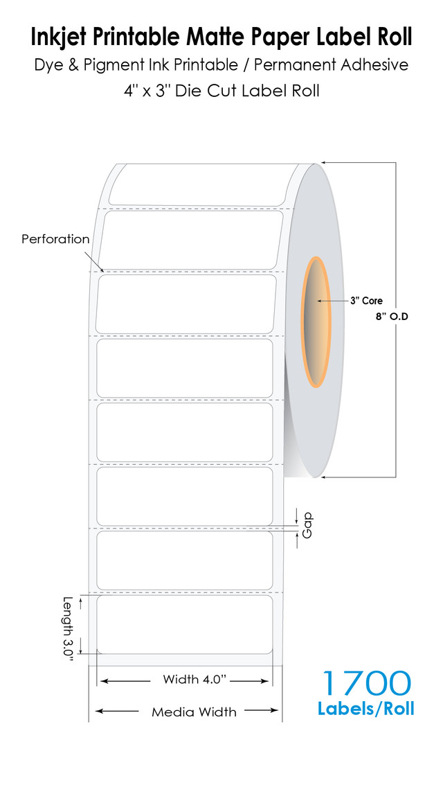 roll of 4x3 matte inkjet labels