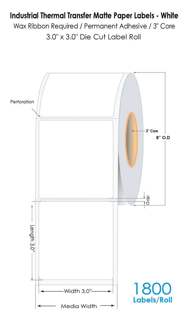 roll of thermal transfer labels in the size 3 x 3