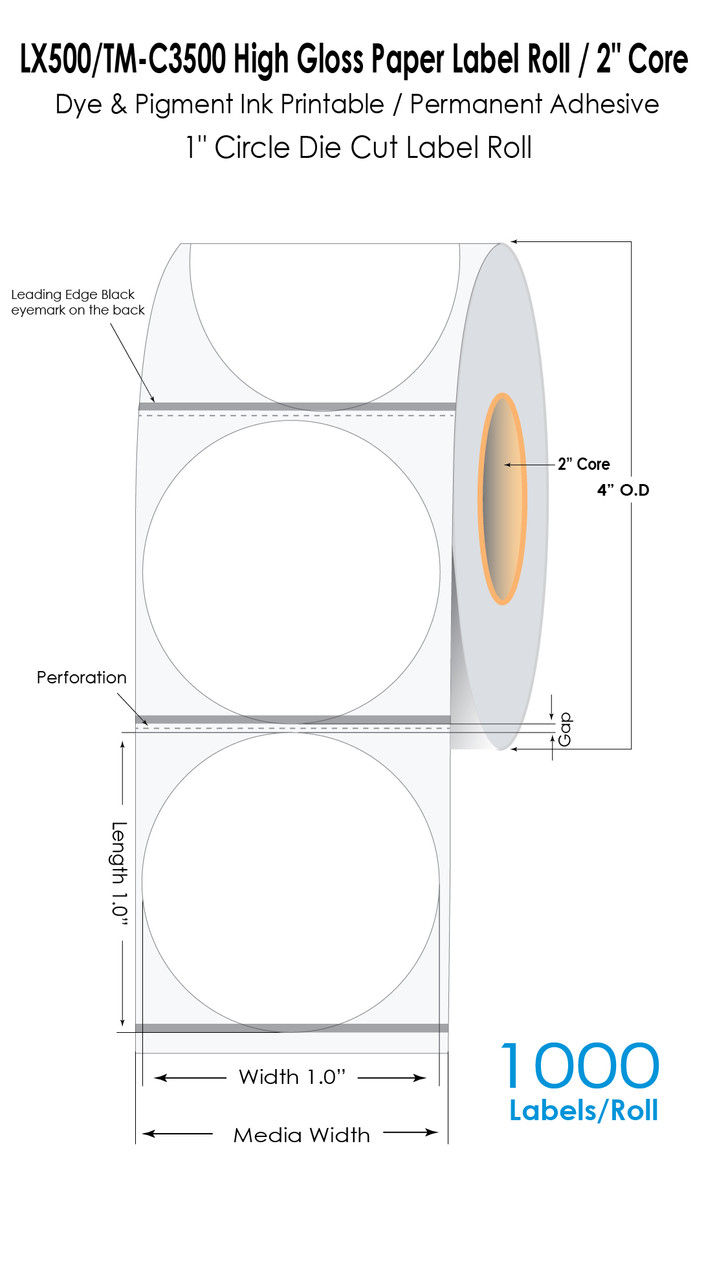 Circular barcode labels printed using the Primera LX500 label printer.