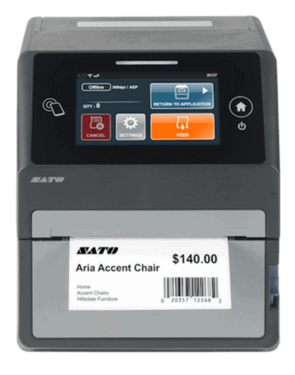 SATO CT4-LX RFID printer with cutter for high-frequency RFID label printing.