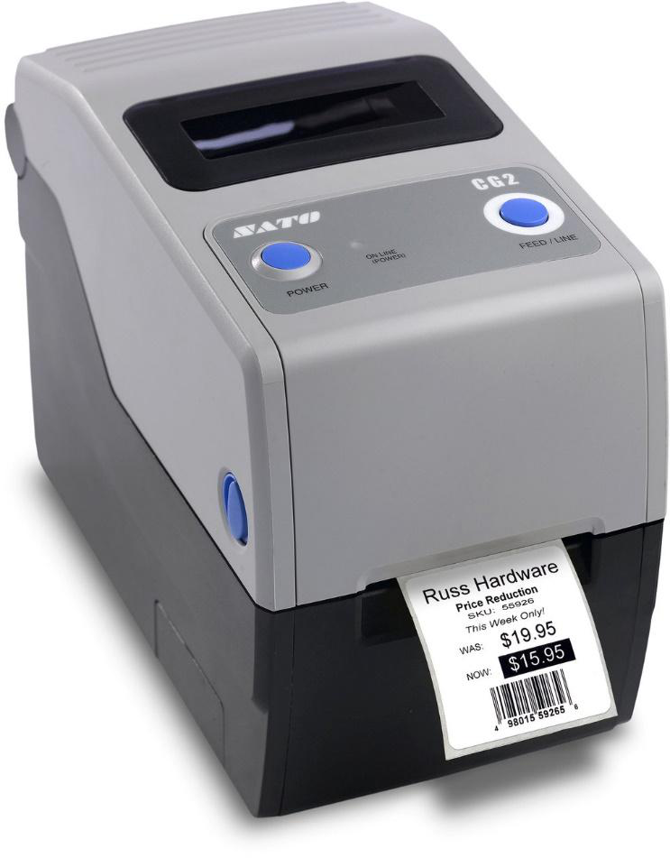 SATO CG2 desktop label printer producing retail price tags