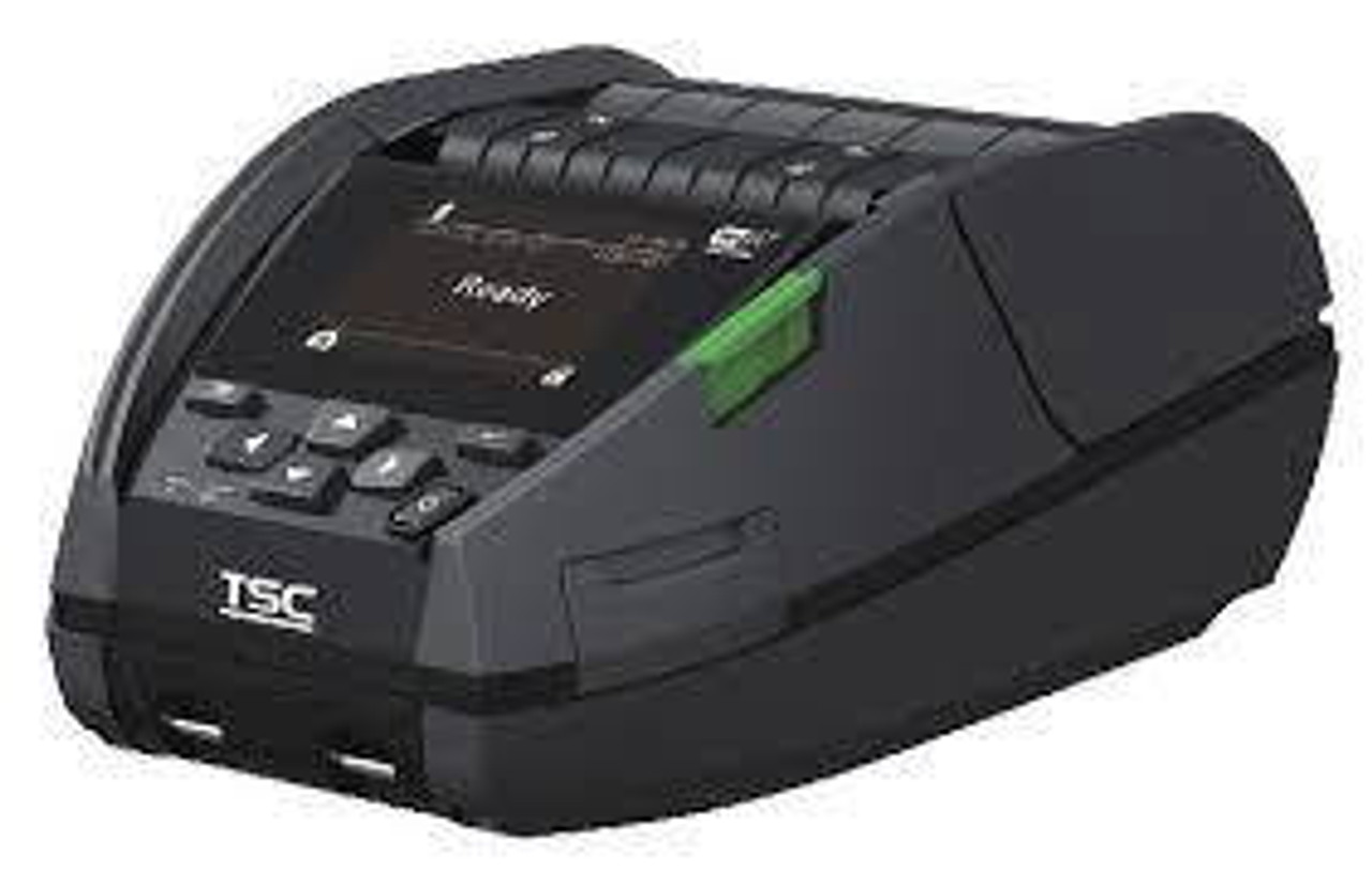 TSC Alpha-40L linerless mobile direct thermal receipt printer with Bluetooth connection.