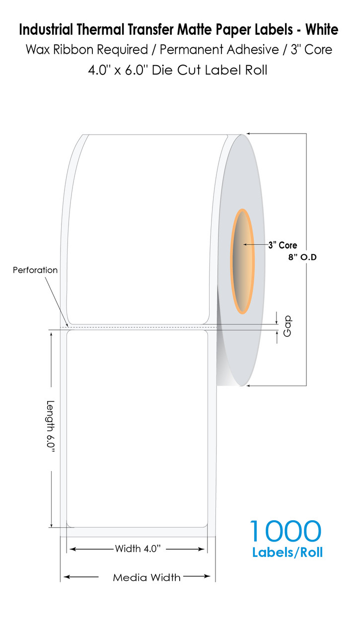 Roll of white thermal transfer labels for barcode printing