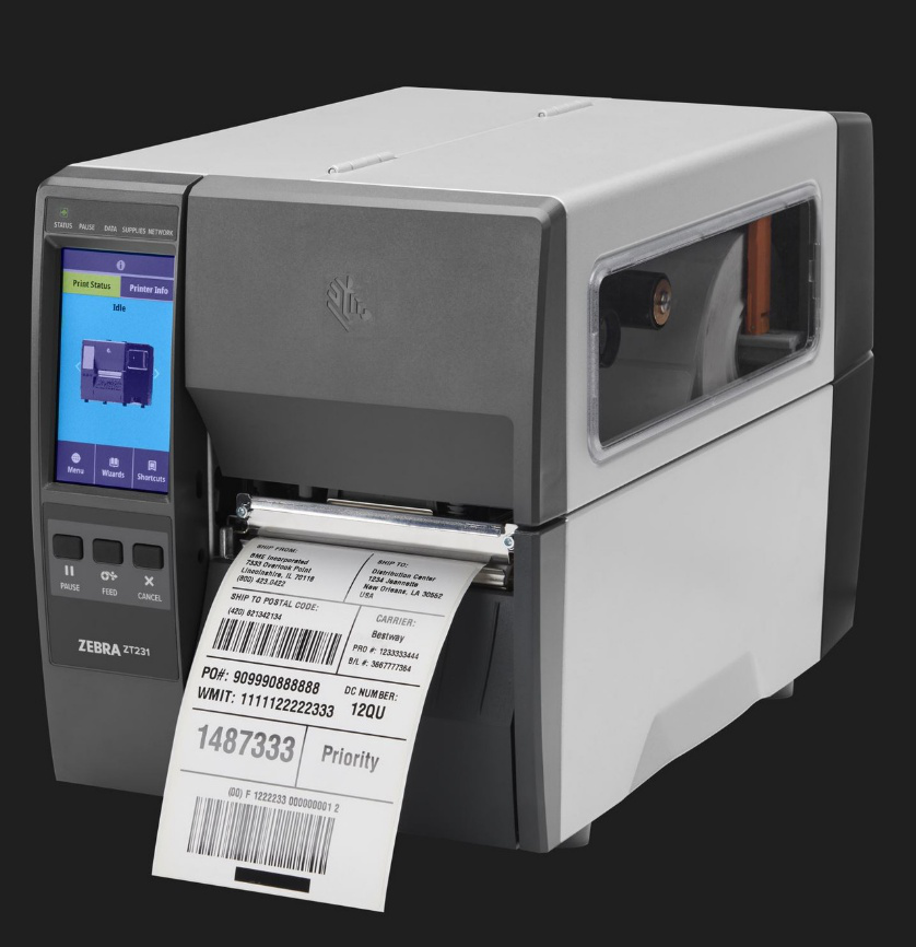 Industrial thermal transfer printers like the Zebra ZT411 are built for continuous, high-volume label production.